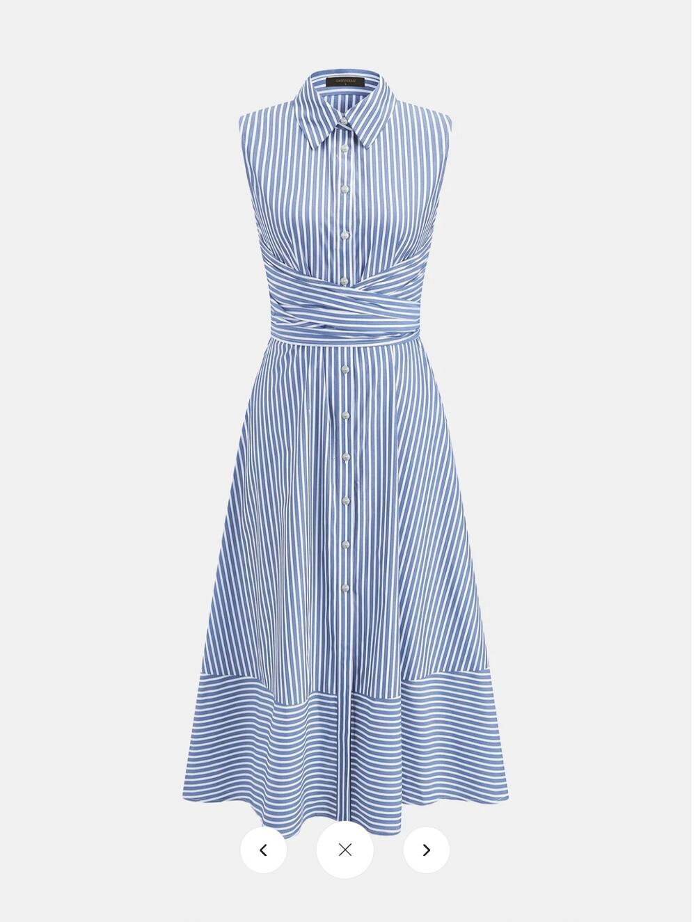 NWT Commense Striped Collared Sleeveless Tie Waist Midi Dress Sz L